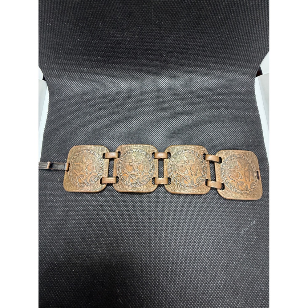 Vintage Copper Siamese Thai Goddess Dancer Panel Bracelet Mid Century Souvenir